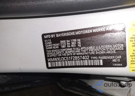 2015 Mini Hardtop Cooper S z USA, uszkodzony, nr VIN WMWXU3C51F2B57402